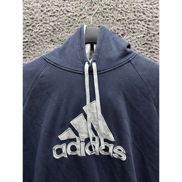 Vintage Adidas Logo Embroidered Cotton Pullover Hoodie Navy Blue Mens Size XL - Picture 3 of 10